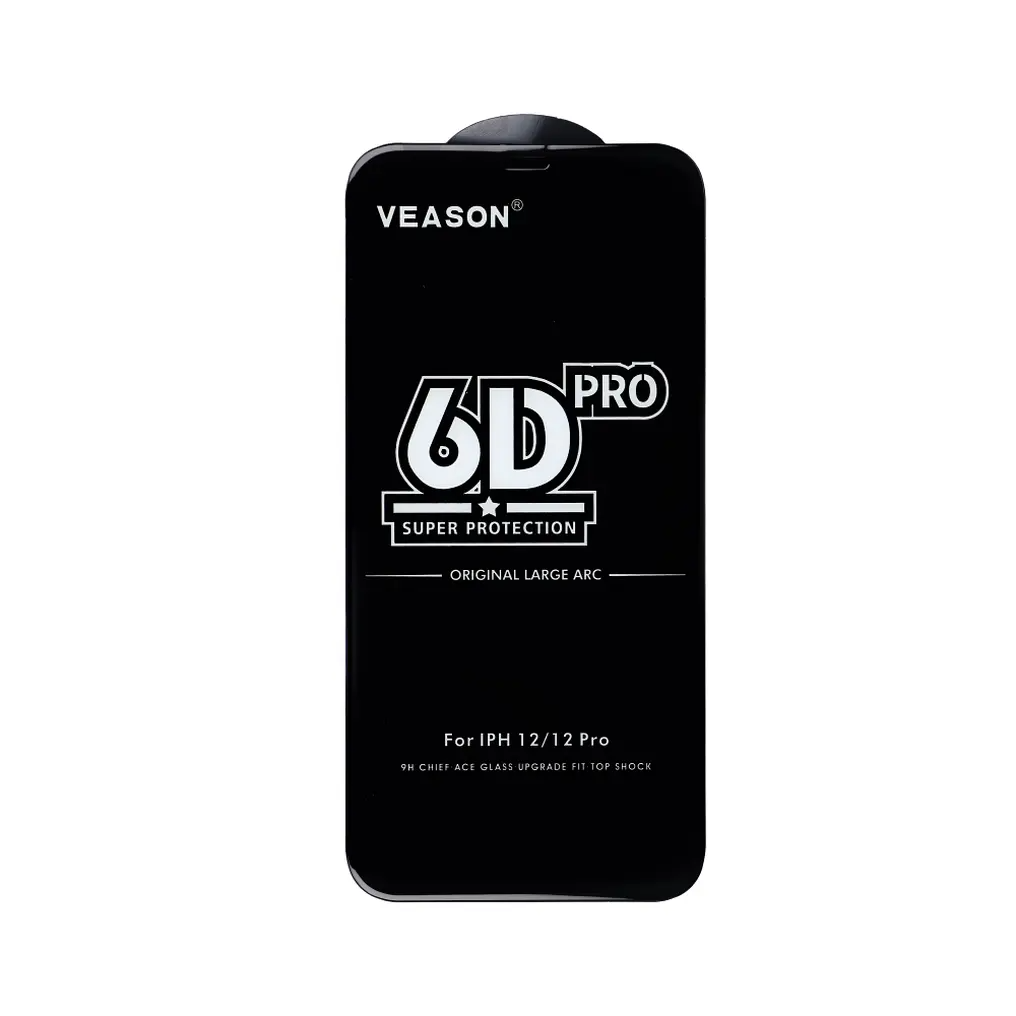 Veason PRO Displayschutzfolie für Apple iPhone 16 / 15, gehärtetes Glas, Full Glue, 6D, Schwarz