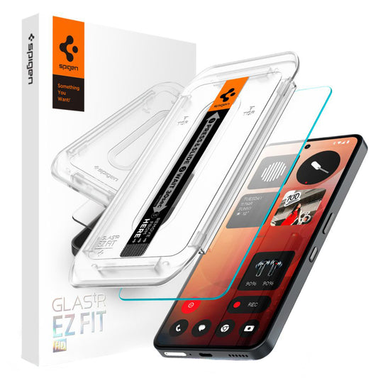 Schutzfolie Clear Spigen GlastR EZ FIT für Nothing Phone (3a) / Phone (3a) Pro, Gehärtetes Glas, Full Glue AGL09429
