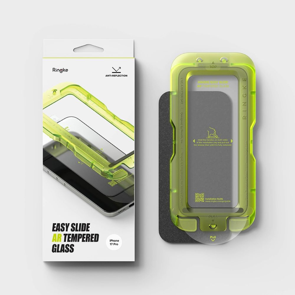 Ringke Easy Slide AR Screen Protector for Apple iPhone 17 Pro, Tempered Glass, Full Glue, 2.5D, Black