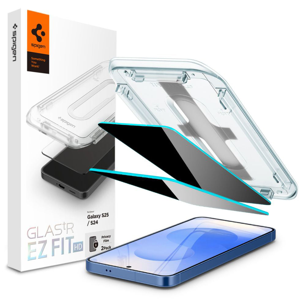 Spigen GlastR EZ FIT HD Privacy Screen Protector for Samsung Galaxy S25 S931 / S24 S921, Tempered Glass, Full Glue, Set of 2 pieces