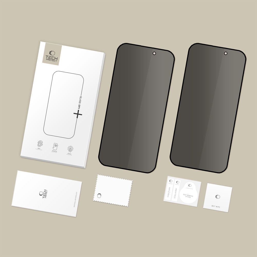 Privacy Tech-Protect Spy+ Displayschutzfolie für Apple iPhone 17 Pro Max / 16 Pro Max, gehärtetes Glas, Full Glue, 2er Set