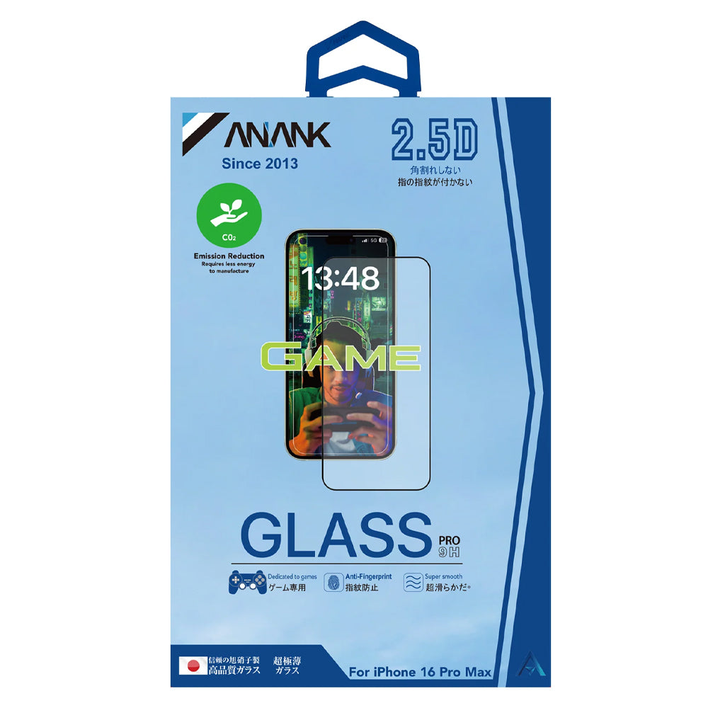 Anank 1X Reinforced Anti-Fingerprint Screen Protector for Apple iPhone 16 Pro Max, Tempered Glass, Full Glue, 2.5D, Black