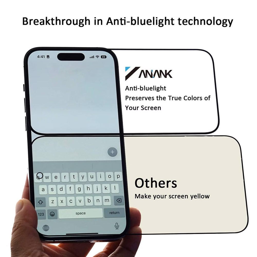 Anti Blue Light Schutzfolie Anank für Apple iPhone 14 Pro, gehärtetes Glas, Full Glue, 2.5D, Schwarz