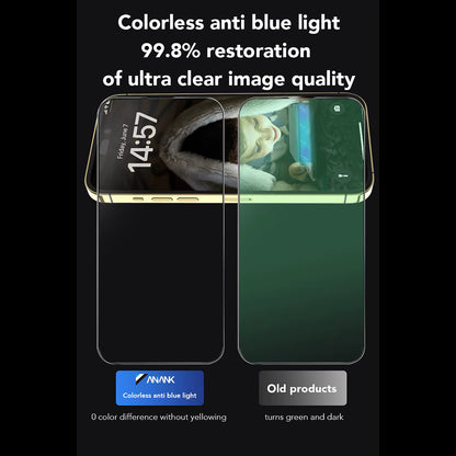 Anti Blue Light Schutzfolie Anank für Apple iPhone 15, gehärtetes Glas, Full Glue, 2.5D, Schwarz