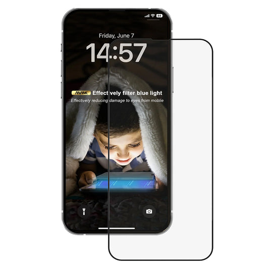 Anti-Blue-Light-Schutzfolie Anank für Apple iPhone 17e / 16e / 14 / 13 Pro, gehärtetes Glas, Full Glue, 2.5D, Schwarz