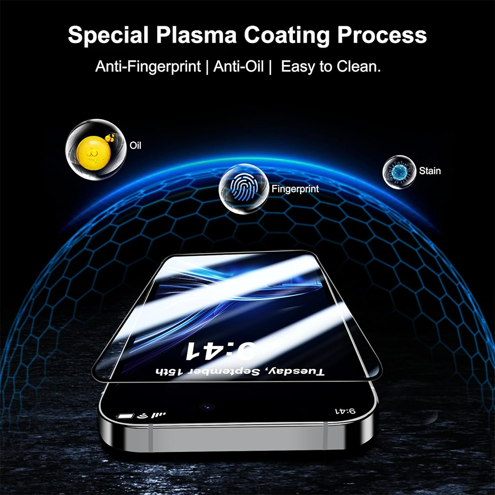 Blueo Anti-Broken Displayschutzfolie für Apple iPhone 17 Pro / 17 / 16 Pro, gehärtetes Glas, Vollkleber, Schwarz