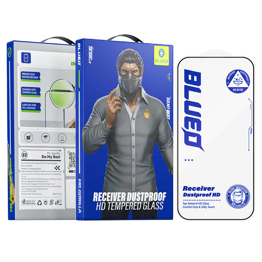 Blueo Anti-Dust HD Displayschutzfolie für Apple iPhone 17e / 16e / 14 / 13 Pro, gehärtetes Glas, Vollkleber, Schwarz
