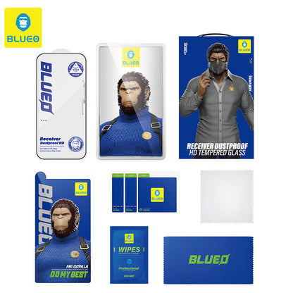 Blueo Anti-Dust HD Displayschutzfolie für Apple iPhone 17e / 16e / 14 / 13 Pro, gehärtetes Glas, Vollkleber, Schwarz