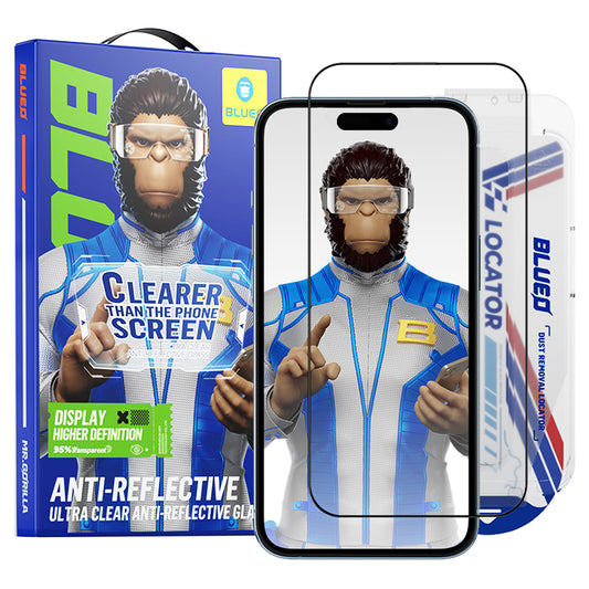 Blueo Anti-Reflektierende HD Schutzfolie mit Applicator Pro für Apple iPhone 14 Pro Max, gehärtetes Glas, Vollkleber, Schwarz