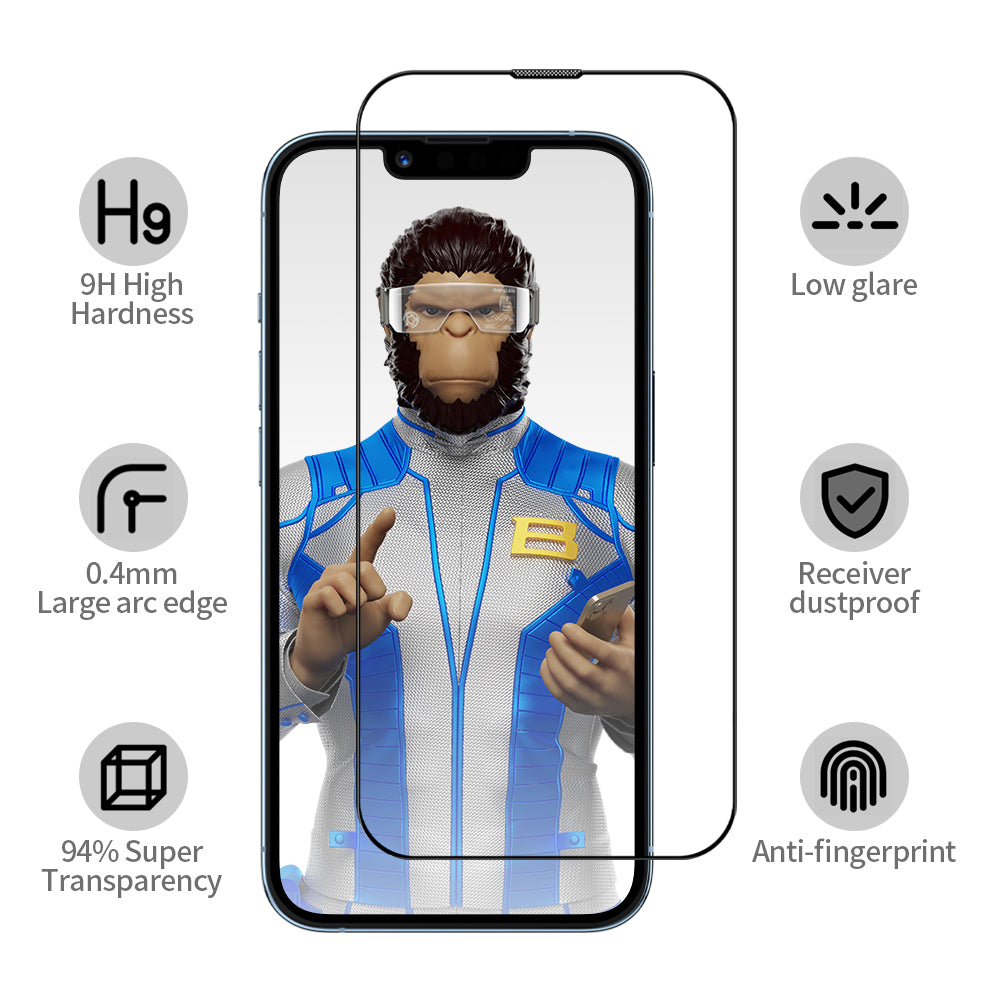 Blueo Anti-Reflektierende HD Schutzfolie mit Applicator Pro für Apple iPhone 14 Pro Max, gehärtetes Glas, Vollkleber, Schwarz