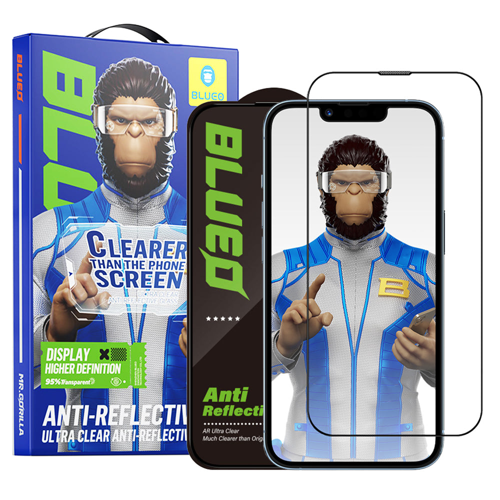 Blueo Anti-Reflektierende HD Displayschutzfolie für Apple iPhone 14 Plus / 13 Pro Max, gehärtetes Glas, Vollkleber, Schwarz