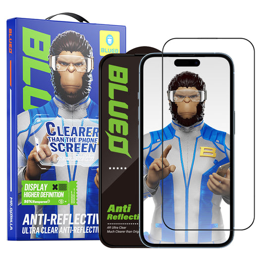 Blueo Anti-Reflective HD Displayschutzfolie für Apple iPhone 14 Pro Max, gehärtetes Glas, Vollklebung, Schwarz