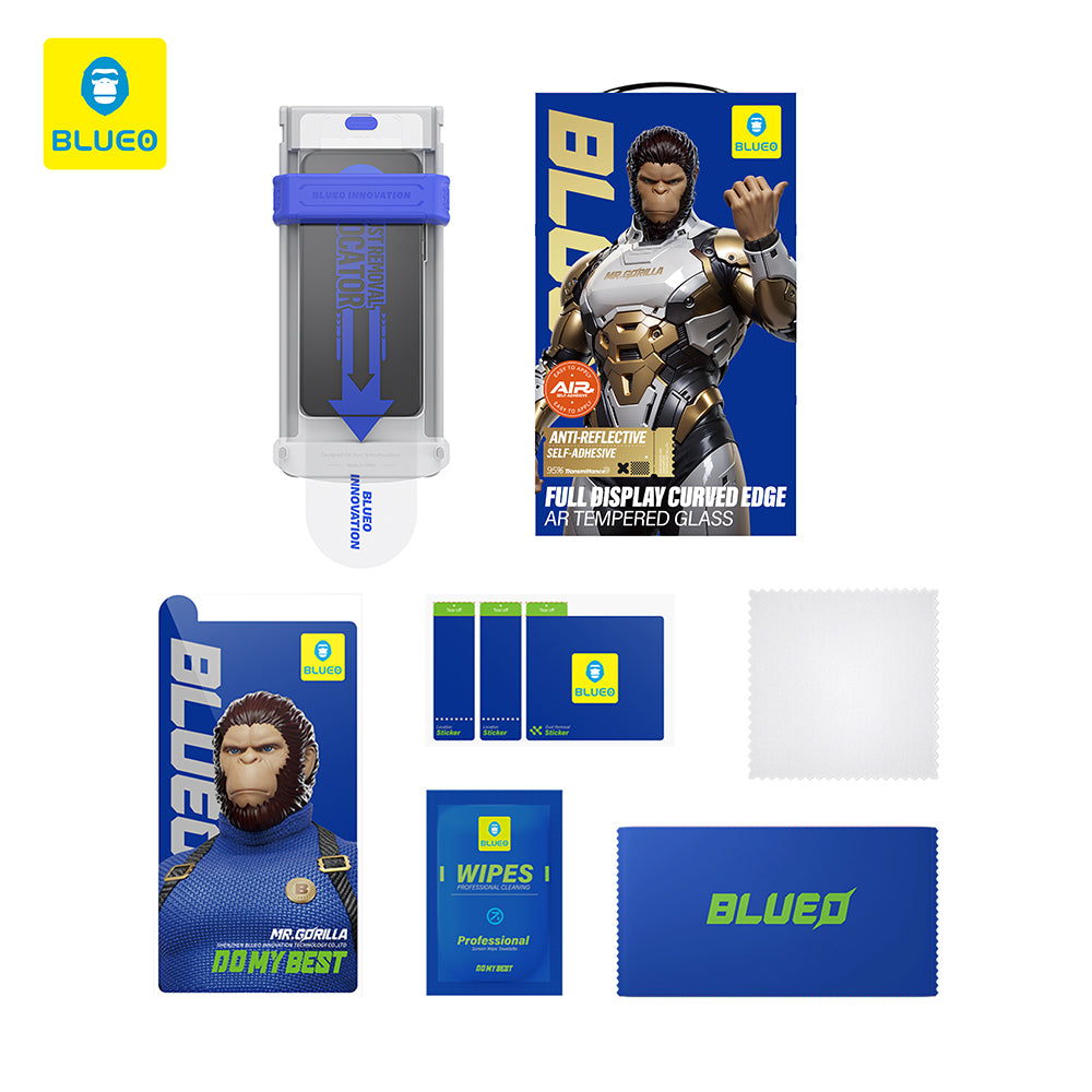 Blueo AR Applicator Pro Displayschutzfolie für Apple iPhone 16 Pro, gehärtetes Glas, Full Glue, 3D, Schwarz