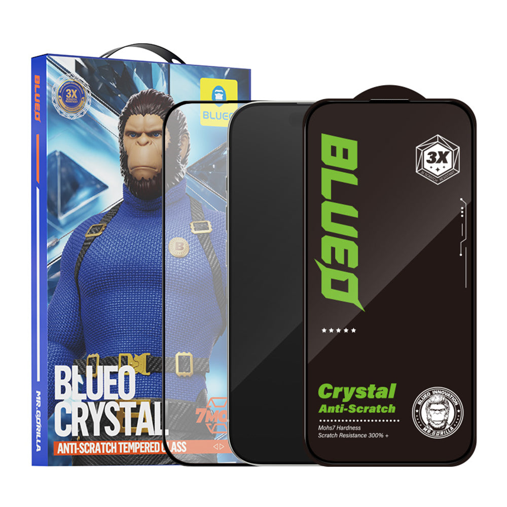 Blueo Crystal Anti-Kratz Schutzfolie für Apple iPhone 16 Pro, gehärtetes Glas, Vollkleber, Schwarz