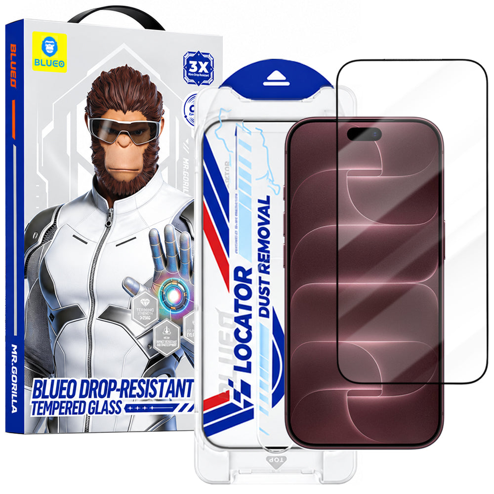 Blueo Drop Resistant Applicator Pro Displayschutzfolie für Apple iPhone 18 Pro Max / 17 Pro Max, gehärtetes Glas, vollflächig klebend, Schwarz