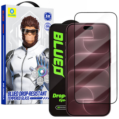 Blueo Drop Resistant Displayschutzfolie für Apple iPhone 18 Pro Max / 17 Pro Max / 16 Pro Max, gehärtetes Glas, vollflächig verklebt, schwarz