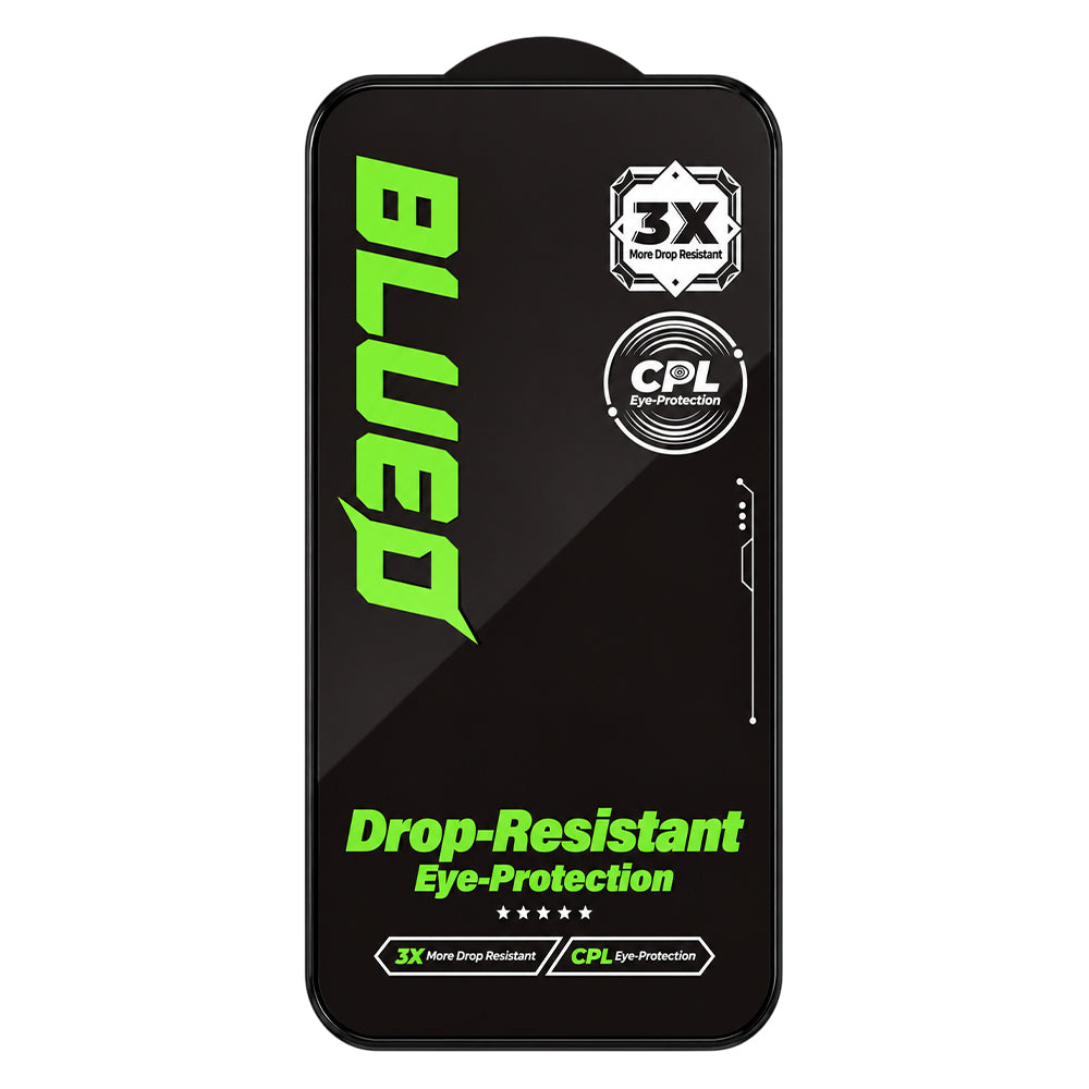 Blueo Drop Resistant Displayschutzfolie für Apple iPhone 18 Pro Max / 17 Pro Max / 16 Pro Max, gehärtetes Glas, vollflächig verklebt, schwarz
