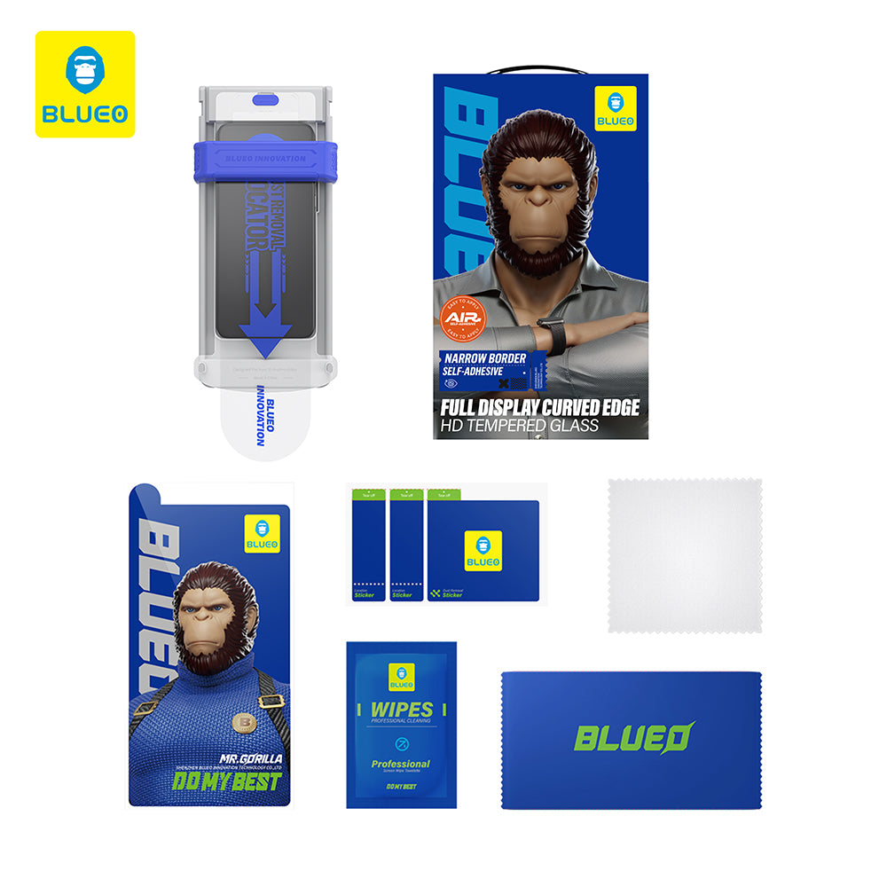 Blueo HD Applicator Pro Displayschutzfolie für Apple iPhone 16 Pro, gehärtetes Glas, Full Glue, 3D, Schwarz