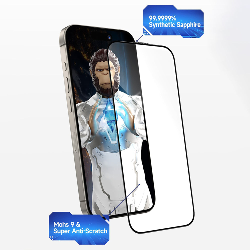 Blueo Sapphire Applicator Pro Displayschutzfolie für Apple iPhone 15 Pro Max, gehärtetes Glas, Full Glue, Schwarz
