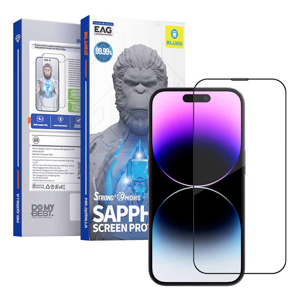 Blueo Sapphire Applicator Pro Screen Protector Film for Apple iPhone 16 Pro Max, Tempered Glass, Full Glue, Black