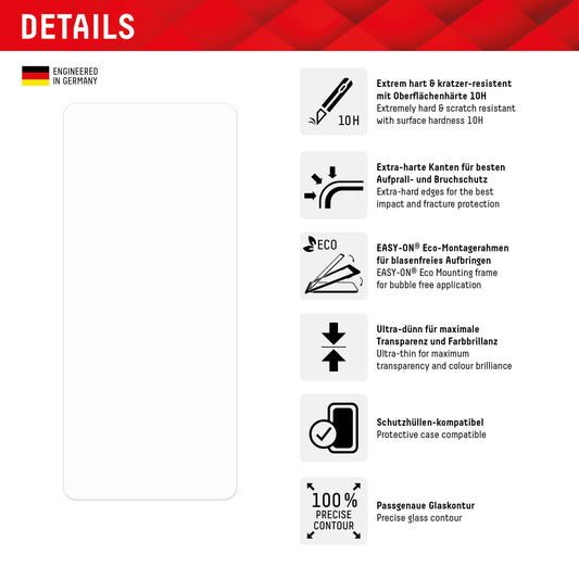 Schutzfolie Displex Real Glass für Google Pixel 8 Pro, gehärtetes Glas, Full Glue, 2D