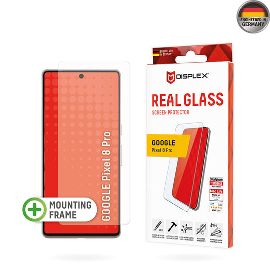 Schutzfolie Displex Real Glass für Google Pixel 8 Pro, gehärtetes Glas, Full Glue, 2D