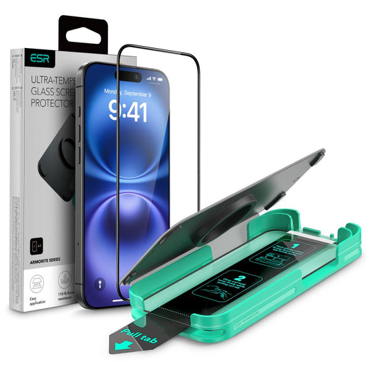 Schutzfolie ESR Armorite für Apple iPhone 16 Plus / 15 Plus, Gehärtetes Glas, Vollverklebung, Schwarz