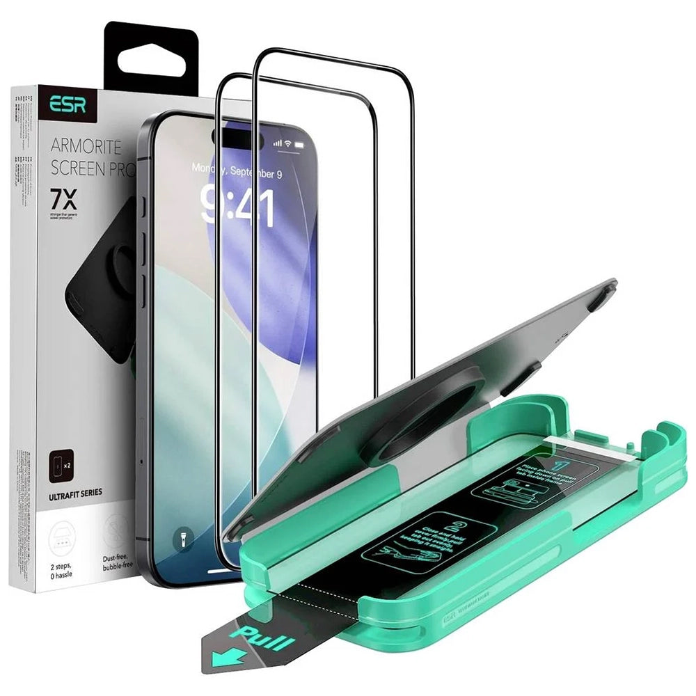 ESR Armorite UltraFit Displayschutzfolie für Apple iPhone 18 Pro Max / 17 Pro Max, gehärtetes Glas, Full Glue, 2er Set, Schwarz