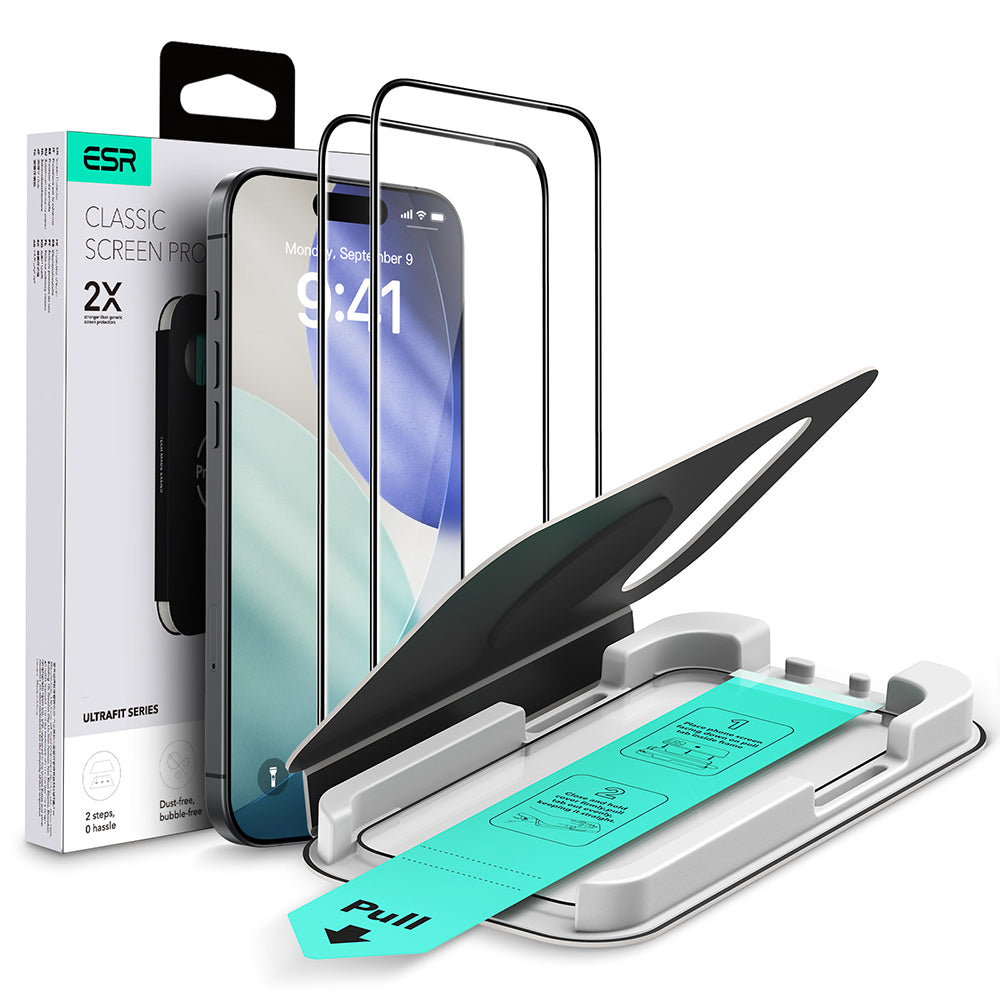 Schutzfolie ESR UltraFit für Apple iPhone 17 Pro Max, gehärtetes Glas, Full Glue, Set 2 Stück, Schwarz
