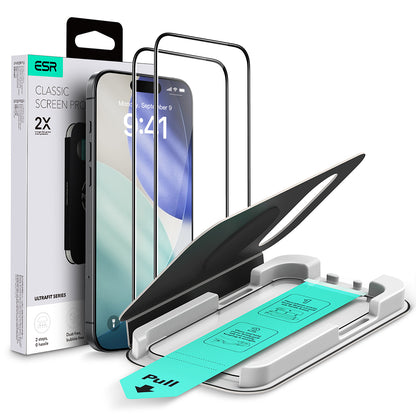 Schutzfolie ESR UltraFit für Apple iPhone 17 Pro Max, gehärtetes Glas, Full Glue, Set 2 Stück, Schwarz