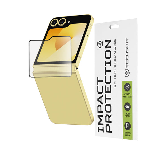Techsuit Außendisplay-Schutzfolie für Samsung Galaxy Z Flip6 F741, gehärtetes Glas, Full Glue, 111D, Schwarz