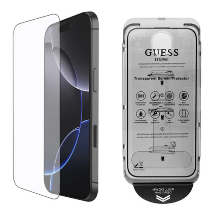 Schutzfolie Guess Classic Outline für Apple iPhone 16, Gehärtetes Glas, Full Glue, 2.5D, Schwarz GUTGP16SBOKGCIT