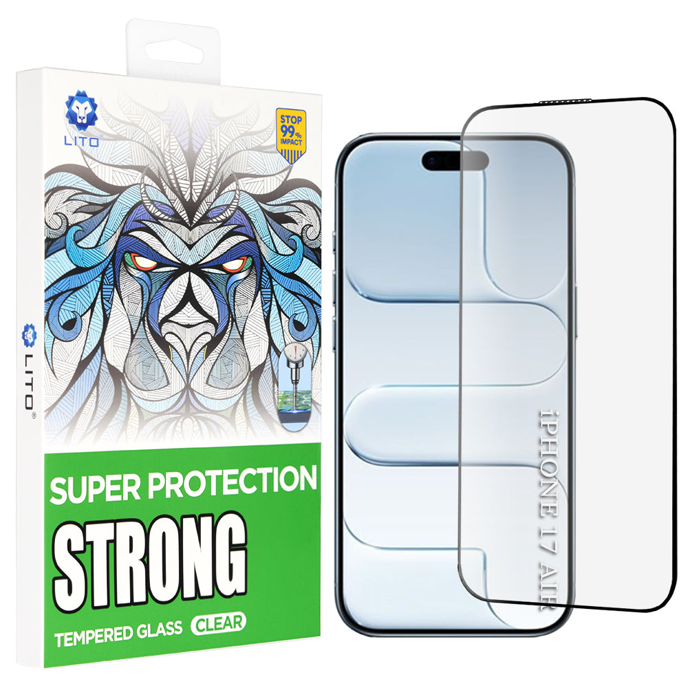 Schutzfolie Lito D+ Max Strong für Apple iPhone 17 Air, gehärtetes Glas, Vollkleber, Schwarz