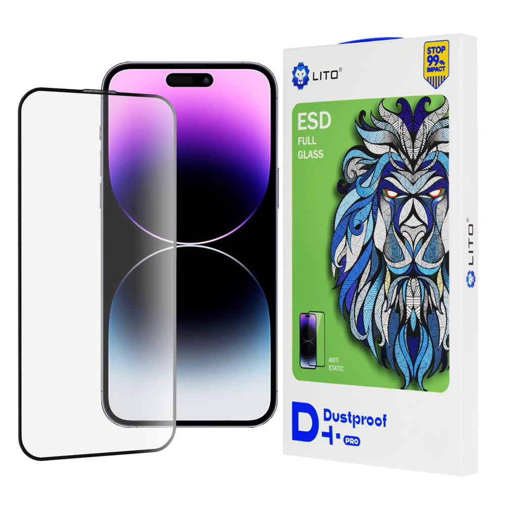 Lito D+ Pro Dustproof Screen Protector Film for Apple iPhone 14 Pro Max, Tempered Glass, Full Glue, Black