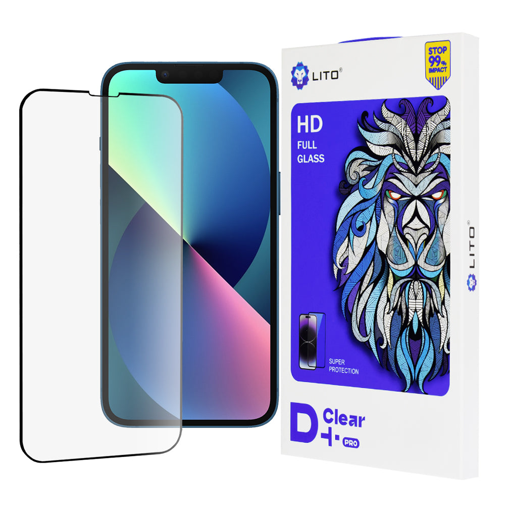 Lito D+ Pro Displayschutzfolie für Apple iPhone 17e / 16e / 14 / 13 Pro, gehärtetes Glas, Vollklebung, Schwarz
