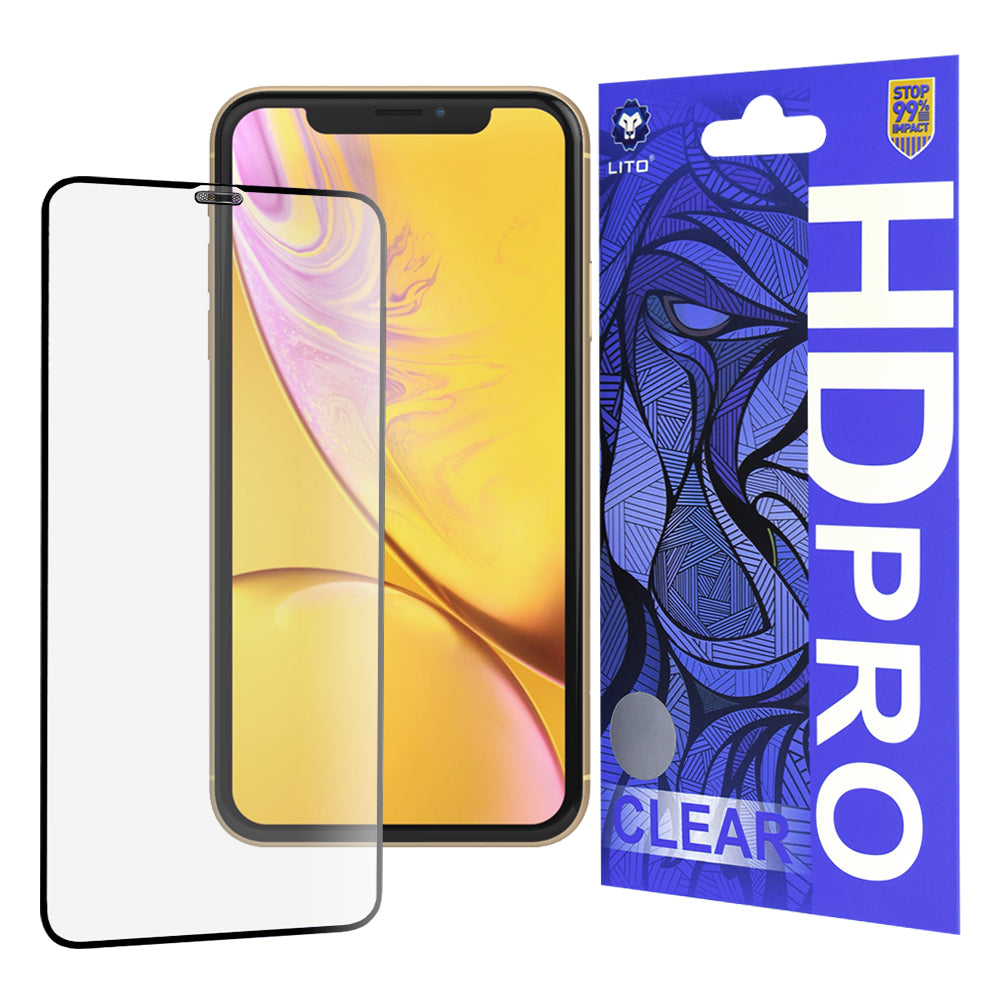 Lito HD Pro Clear Displayschutzfolie für Apple iPhone 11 / XR, gehärtetes Glas, Vollkleber, Schwarz