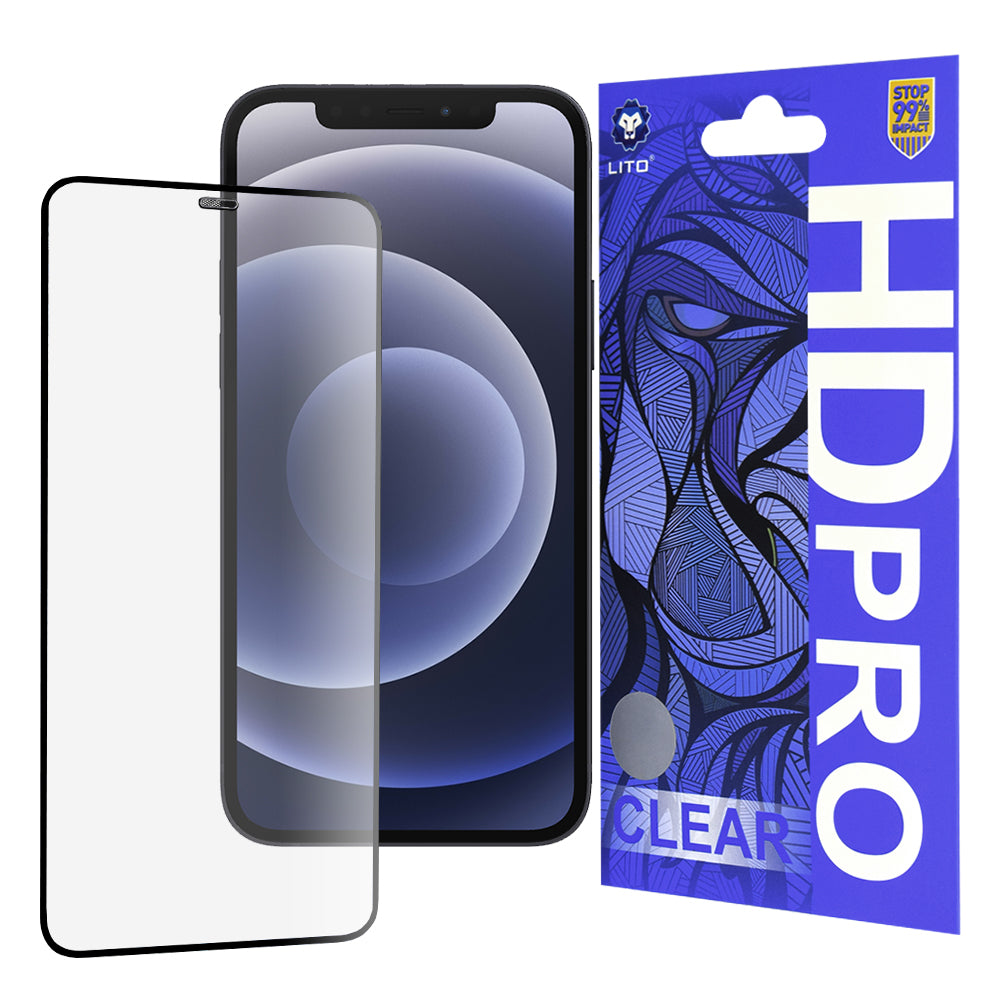Lito HD Pro Clear Displayschutzfolie für Apple iPhone 12 / 12 Pro, gehärtetes Glas, Vollkleber, Schwarz