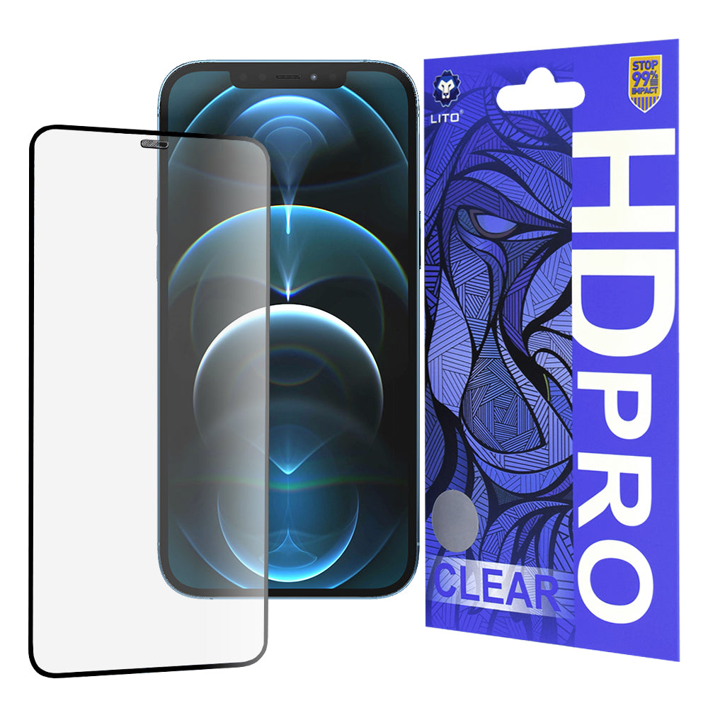 Lito HD Pro Clear Displayschutzfolie für Apple iPhone 12 Pro Max, gehärtetes Glas, Vollkleber, Schwarz