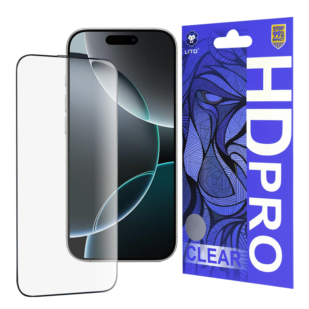 Lito HD Pro Clear Displayschutzfolie für Apple iPhone 16 Pro, gehärtetes Glas, Vollkleber, schwarz