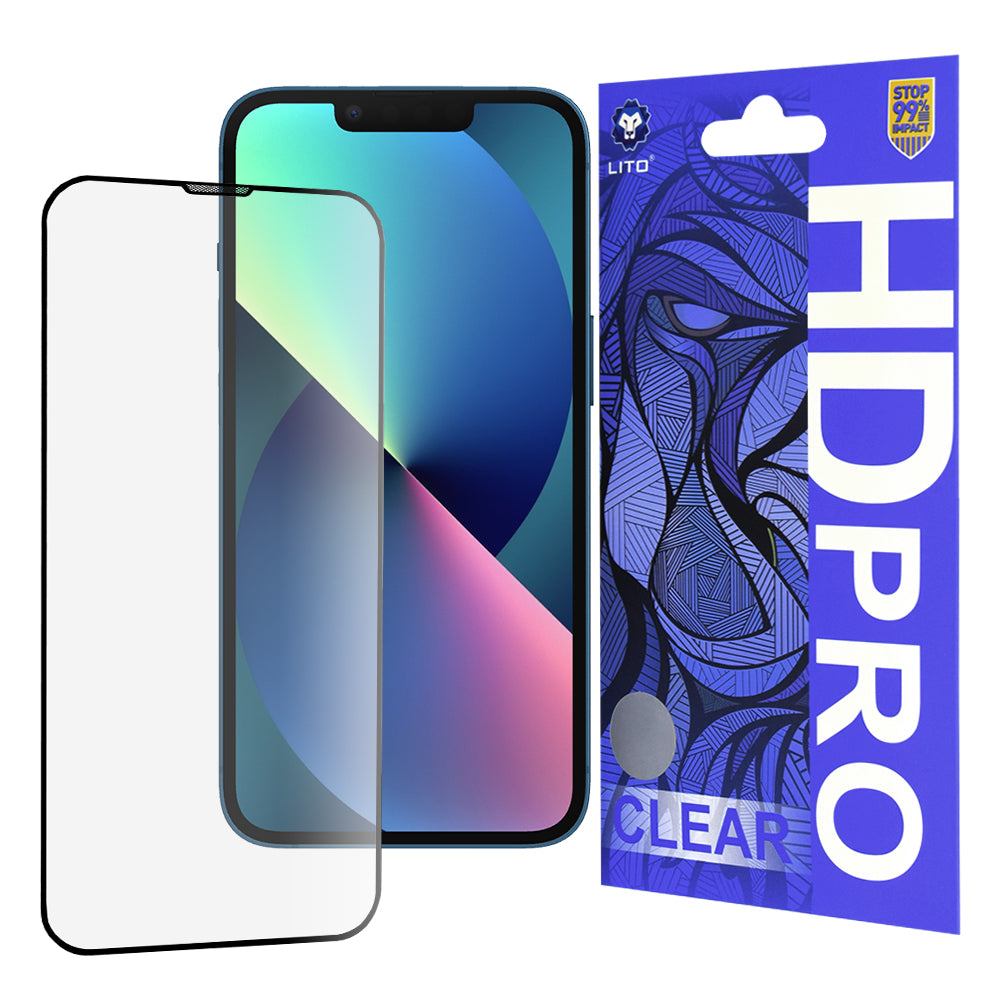 Lito HD Pro Clear Screen Protector for Apple iPhone 17e / 16e / 14 / 13 Pro, Tempered Glass, Full Glue, Black