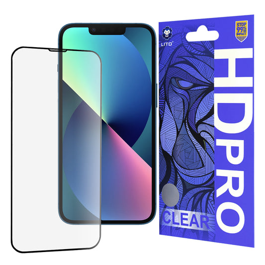 Lito HD Pro Clear Displayschutzfolie für Apple iPhone 17e / 16e / 14 / 13 Pro, gehärtetes Glas, Vollkleber, Schwarz