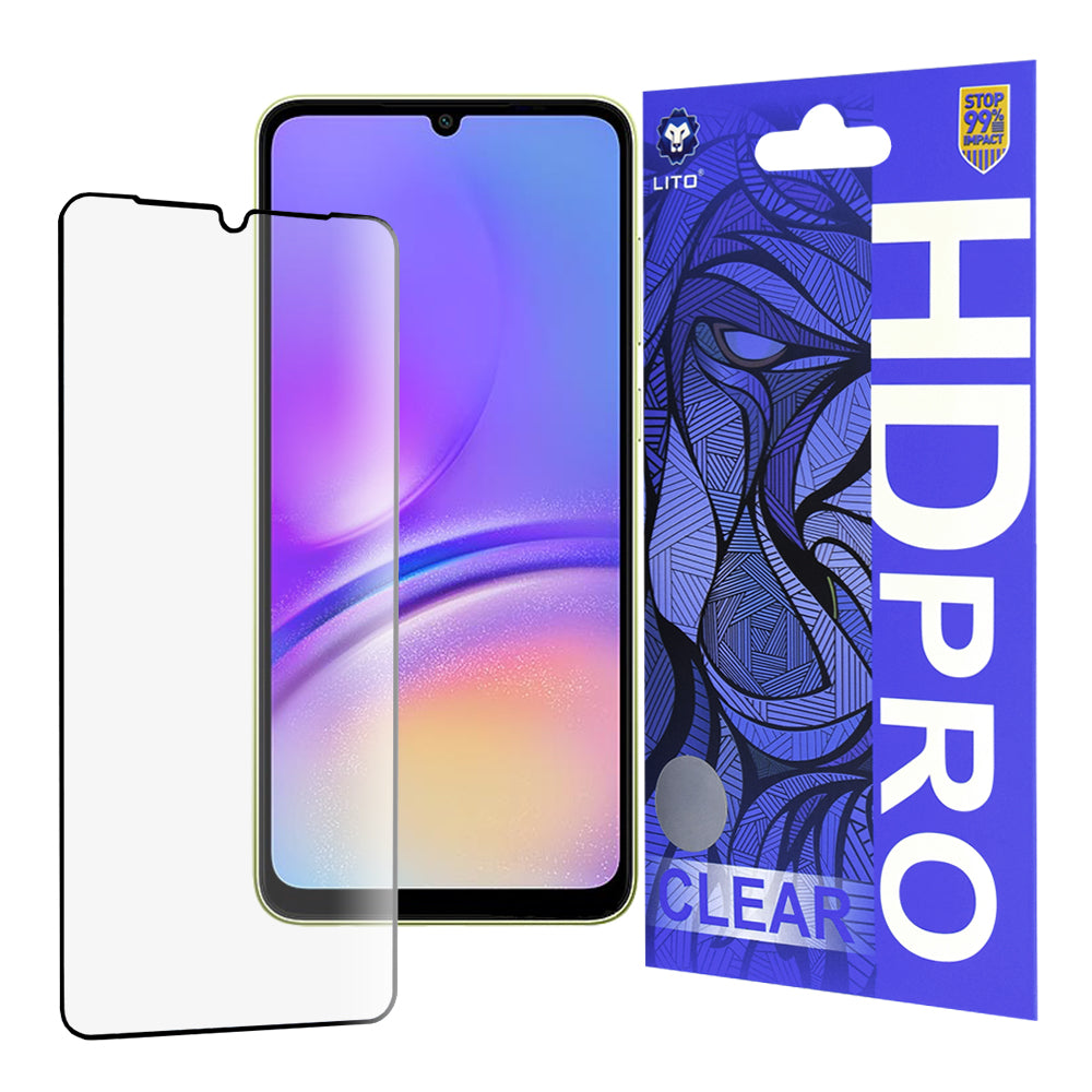 Lito HD Pro Clear Displayschutzfolie für Samsung Galaxy A05 A055, gehärtetes Glas, Vollkleber, Schwarz