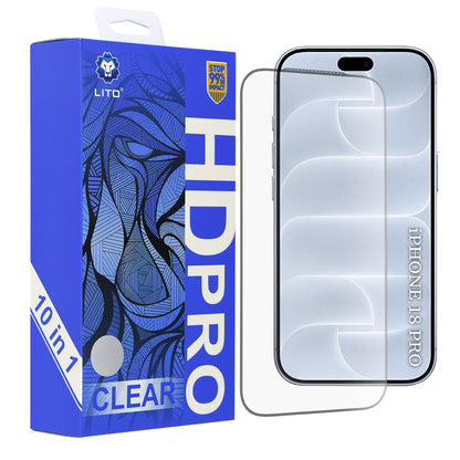 Lito HD Pro Displayschutzfolie für Apple iPhone 18 Pro / 17 Pro, gehärtetes Glas, vollflächig klebend, 10er-Set, Schwarz