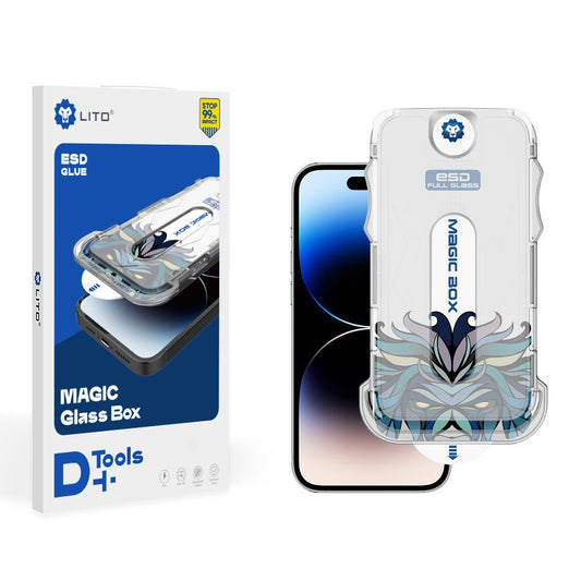 Displayschutzfolie Lito Magic Glass Box D+ Tools für Apple iPhone 16, gehärtetes Glas, Full Glue