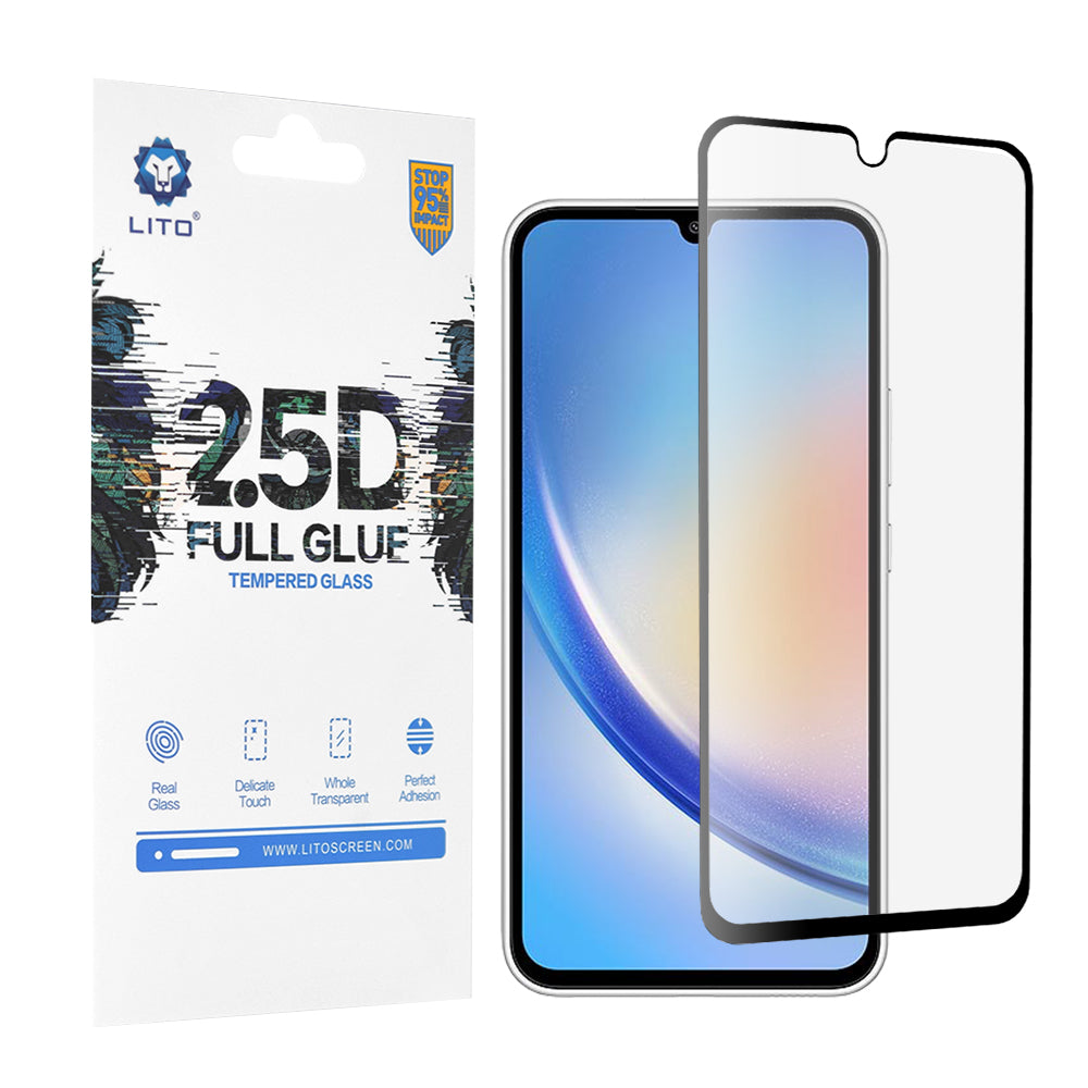Lito Displayschutzfolie für Samsung Galaxy A34 A346, gehärtetes Glas, Full Glue, 2.5D, Schwarz