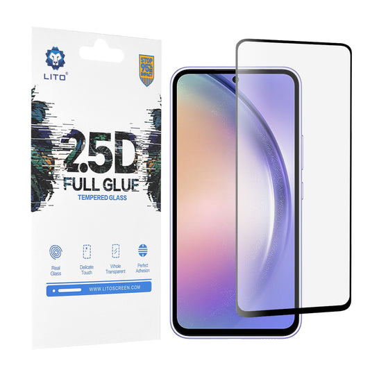Lito Displayschutzfolie für Samsung Galaxy A54 A546, gehärtetes Glas, Full Glue, 2.5D, Schwarz
