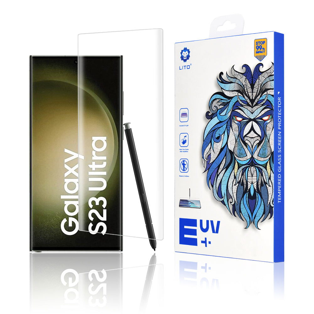 Lito Displayschutzfolie für Samsung Galaxy S23 Ultra S918, gehärtetes Glas, UV-Kleber, 3D