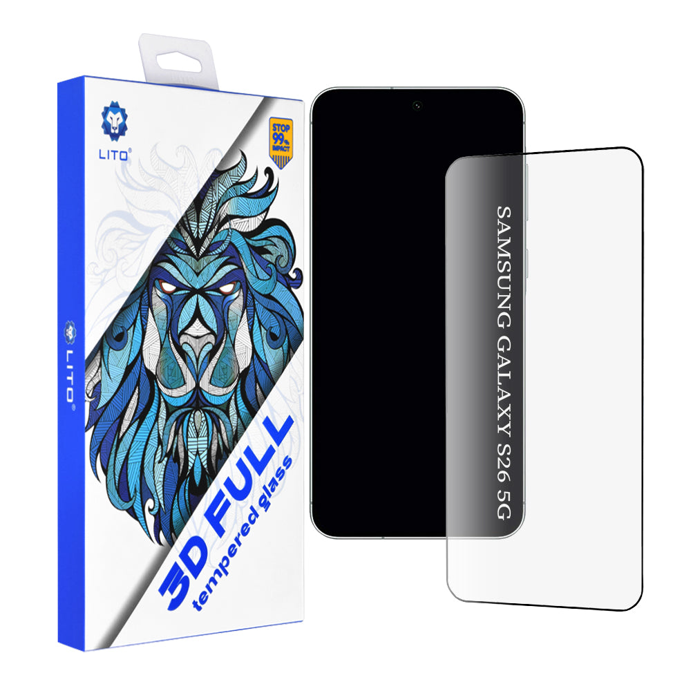 Schutzfolie Lito Bildschirm für Samsung Galaxy S26 S942, Gehärtetes Glas, Full Glue, 3D, Schwarz