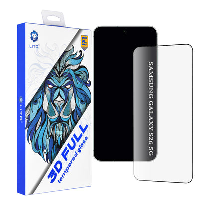 Schutzfolie Lito Bildschirm für Samsung Galaxy S26 S942, Gehärtetes Glas, Full Glue, 3D, Schwarz