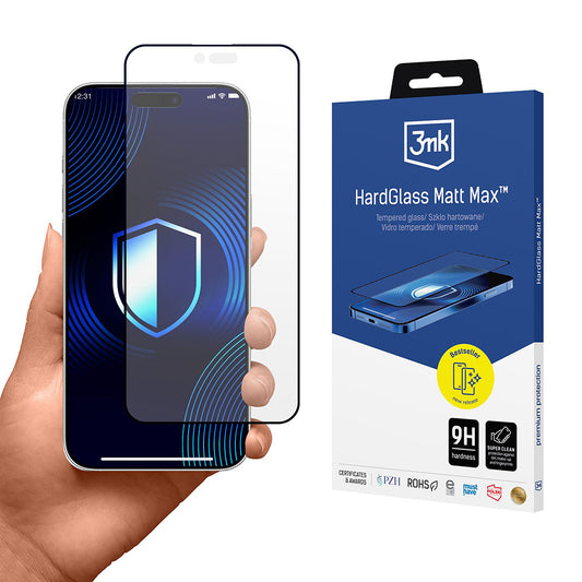 Schutzfolie Matte 3MK HardGlass Max für Apple iPhone 17 Air, Gehärtetes Glas, Vollverklebung, Schwarz